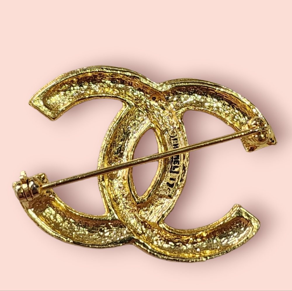 Chanel Rhinestone Gold CC Vintage Brooch Pin Jewelry - Picture 2 of 3